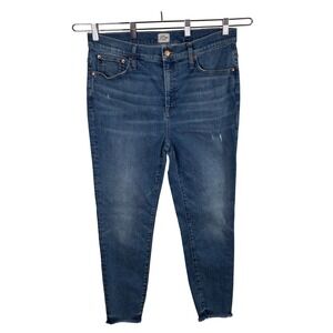 J.Crew 10" Toothpick Jeans Women's 33 Blue High-Rise Raw Hem Skinny Distressed